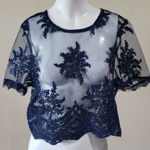Iris see through lace navy blue crop top